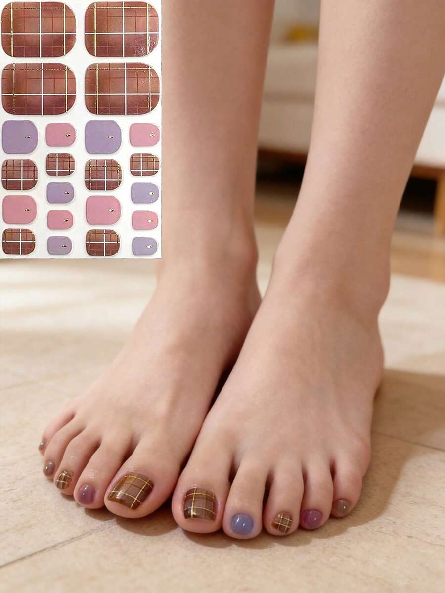 3D Rhinestone Gradient Color Toe Nail Stickers, Summer Foot Nail Art Decals - Multicolor - View 1