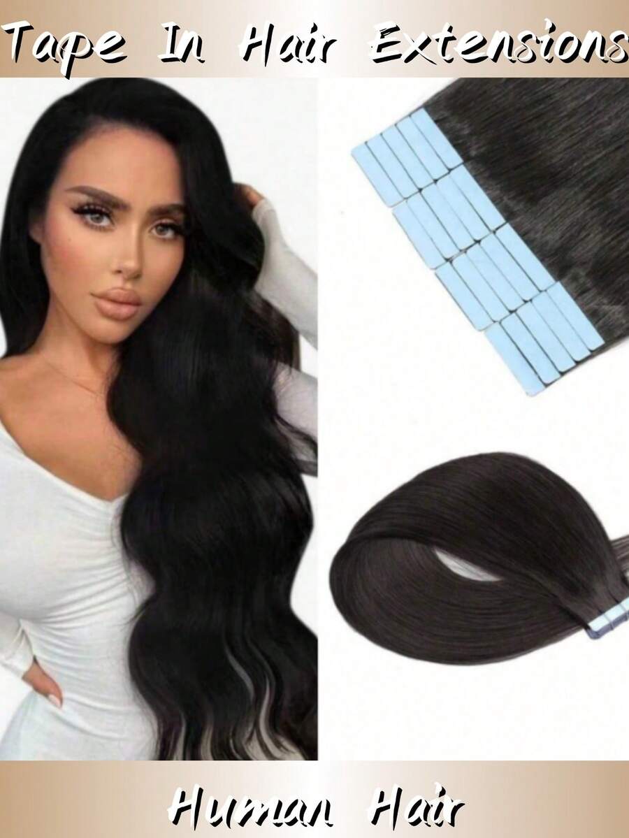 Lsybeauty Thick Tape In Human Hair Extensions ,Seamless Skin Weft Extensions ,Remy Human Hair,Multicolor Color,Silky Straight For Fashion Women ,16-26inch ,Easy To Apply (Natural Black ,50g 20pcs/Package) - Natural Black - Xem 1