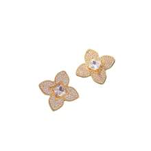 2pcs Elegant Copper Base Inlaid High Transparency Four-Leaf Flower Earrings, Suitable For Dates And Parties - Fashion Earrings - View 8
