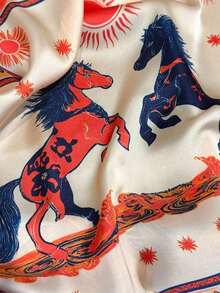 1pc New Luxury Horse Print Faux Silk Scarf, Versatile Neck Scarf/Shawl Suitable For Commuting, Outdoor Activities, Dates, Street Dance, Travel, Photo Shoots - Hồng - Xem 2
