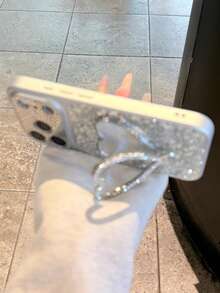 Luxury Bling Glitter Sequins Sivery Edge Plating Shockproof Large Window Phone Case Compatible With IPhone 17 Pro Max 17 Pro 16 Pro Max 15 14 Pro 17 Love Heart Mirror Bracket Bumper Protection Cover - Silver - View 6