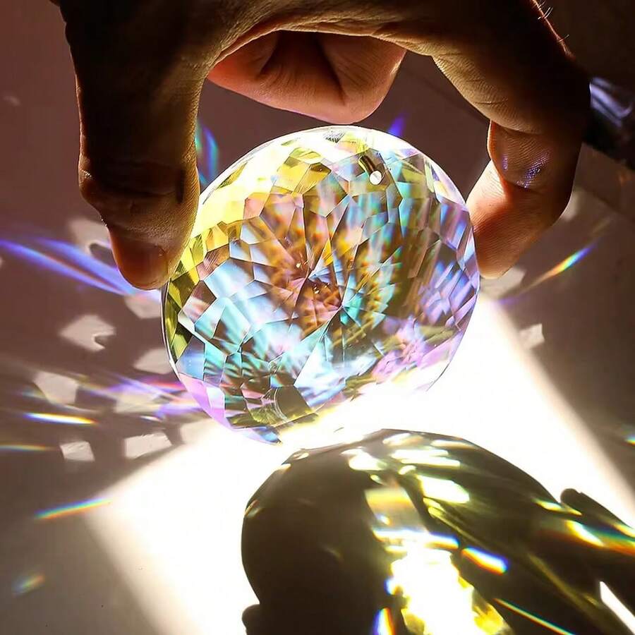 60mm Mandala Suncatcher Crystal Prisms Hanging Sunflower Faceted Glass Chandelier Parts Car Pendant Rainbow Maker Sunlight Catcher Home Garden Wedding Window Decor - A - View 1