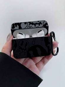 1个黑色幽灵方形耳机保护套+挂钩，兼容苹果3/4无线蓝牙耳机，防摔软壳，磨砂外壳，适用于 Pro/Pro2 - 黑色 - 查看 2