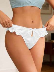 4PCS Cute Ruffle Trim Bow Detail Briefs, Low Waist Silky Satin Bikini Briefs For Daily Wear - Multicolor - View 2