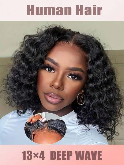 Ideal For Everyday Use In Natural Black,13x4 Lace Front Wigs Short Deep Wave Human Hair Wig,Bob Wig Human Hair Curly Bob Wig For Women,Culry Frontal Human Hair Wig For Cosplay,Parties,And Daily Use-Natural Black Color,Natural Curly Style,Perfect For Daily Wear, Special Occasions,200% Density Deep Wave Bob Wigs Human Hair For Women,Ideal For People With Busy Or Casual Lifestyles,Easy To Style, Restyling Options.