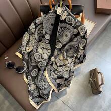 Women's Large Square Satin Scarf 90x90 Chic Polyester Printed - Paisley - View 2
