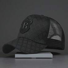 Men's Letter Adhesive Mesh Breathable Baseball Cap, Comfortable, Ventilated, Sun-Proof And Sunshade Cap For Outdoor Sports, Cool And Casual Baseball Cap For Street Activities, Truck Driver Cap - 黑色 - 查看 1