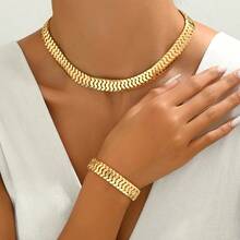 2-Piece New Spring-Summer Chic Chain Jewelry Set For Women, Featuring A Cool Metallic Style With Square Geometric Chains, Including A Necklace And Bracelet. Suitable For Daily Wear, Street Photography, Holidays, And As A Gift For Friends. Versatile Accessories - Bạc - Xem 6