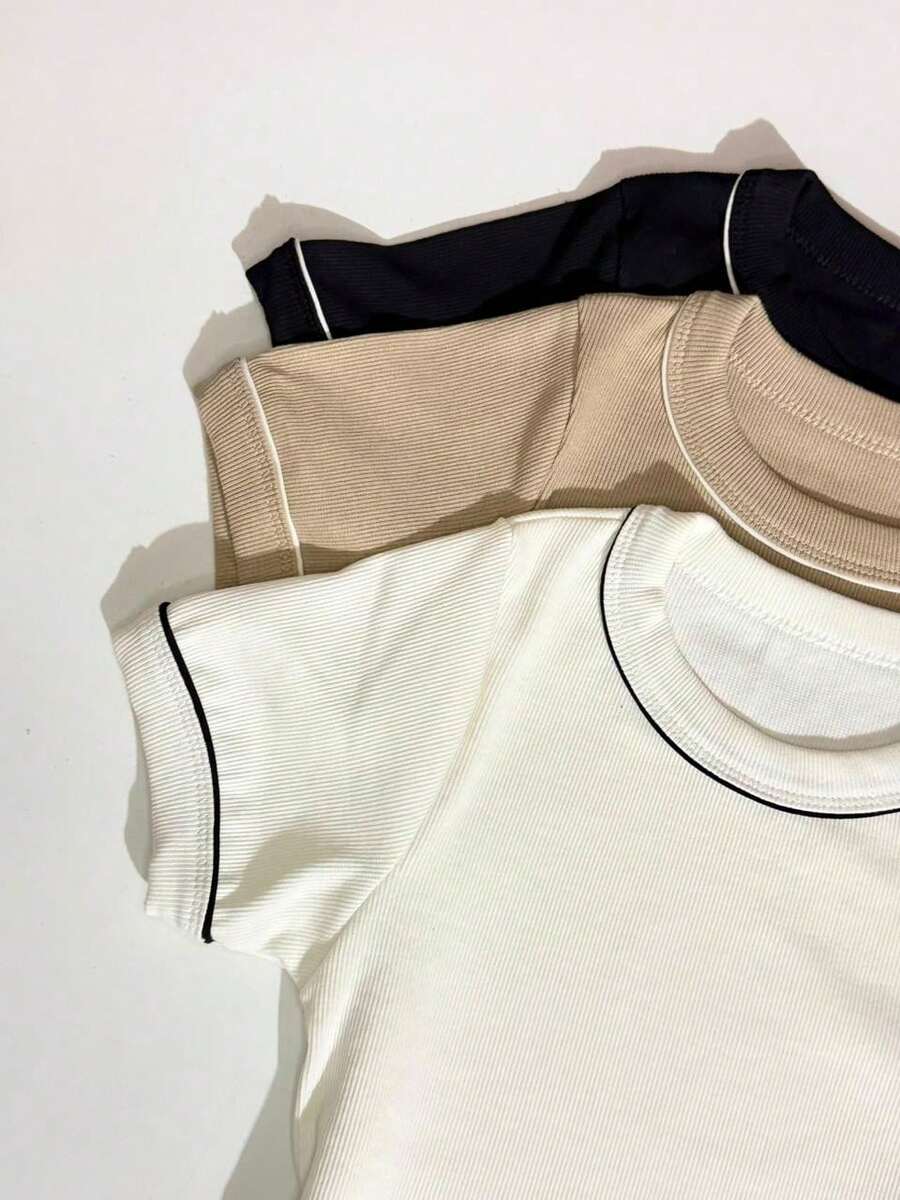Set Of 3 Women's Two-Tone Short-Sleeved Blouses - Multicolor - View 1