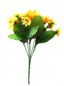 5 piezas Ramo artificial de girasoles falsos amarillos con tallos para decoración del hogar, mesa y boda - Amarillo - Ver 9