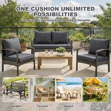 Outdoor Seat Cushion Set Waterproof & Fade-Resistant Patio Chair Cushions With Removable Cover, Deep Seat & Back Cushion Outdoor Patio Furniture Non-Slip Straps & Handle For Garden, Deck, Porch, Sofa Chair Cushion Set - 灰色 - 查看 3