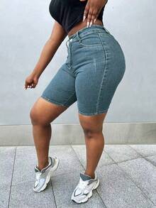 Shorts vaqueros elásticos y ajustados con decoración de bigotes de gato, para mujer, estilo casual de verano.Acentúa las curvas y es adecuado para vacaciones, playa, conciertos, festivales, - Azul marino - Ver 6