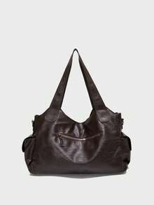 Fashionable Classic Multifunctional Commuting Solid Color Large Capacity Retro PU Fabric Shoulder Bag Handbag Wallet, Zipper Opening, Designed Women's Shoulder Bag, Very Suitable For Shopping, Travel, Going Out And Other Occasions To Carry - Coffee - View 3