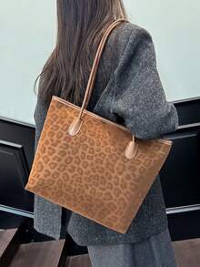 2pcs Women's Black Quilted Lining Tote Bag, Fashion Large Capacity Shoulder Bag, Snap Closure, Casual Street Style, Suitable For Daily Commute & Photography - Coffee Brown - View 2