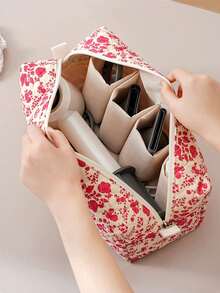 1 pièce Sac de rangement matelassé à imprimé floral pour sèche-cheveux, sac à outils de coiffure avec poche intérieure, étui de voyage pour sèche-cheveux, sac pour fer à friser, sac à maquillage - Multicolore - Voir 3