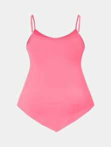 Plus Size Women Solid Color Asymmetrical Hem Casual Versatile Daily Wear Camisole Top - Pink - View 3