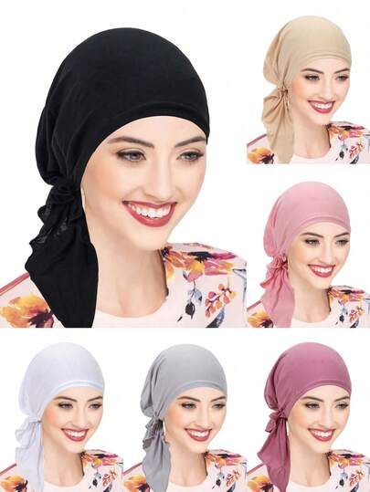 1pc New Soft Stretchy Women Headscarf Cap, Solid Color Muslim Turban Hat, Maternity/Chemo Cap