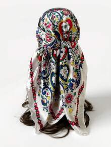 1pc Fashion Headscarf, Hiphop Style Paisley Print 90cm Faux Silk Scarf - Multicolor - View 2