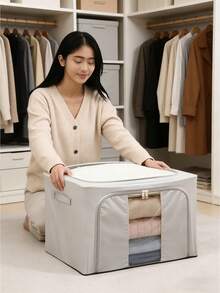 1pc Foldable Oxford Cloth Large Capacity Clothing Storage Box, Dustproof Moisture-Proof Wardrobe Storage Box With Antibacterial Moisture-Proof Zipper, Pants Categorization Storage Box - Light Grey - View 7