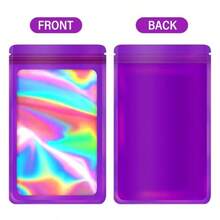 100-Pack 2*2 Inch Mylar Bags With Clear Window Holographic Resealable Sealable Packaging Zip Bag For Small Bussiness Jewelry Candy Sample Food Packing Supplies Dark Purple - 深紫色 - 查看 5