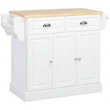 Kitchen Island With Storage Rolling Kitchen Serving Cart With Rubber Wood Top Towel Rack Storage Drawer Cabinet White - White - 查看 10