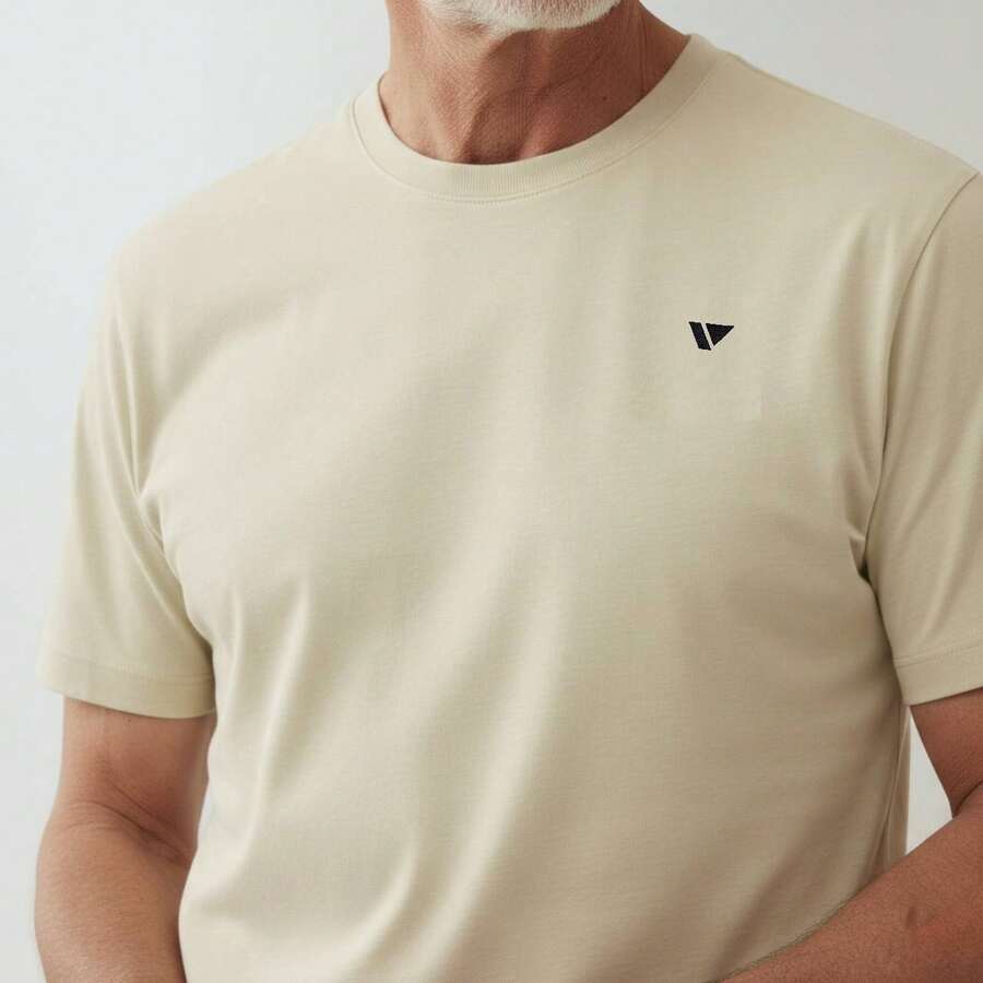 Voker Men's 100% Cotton Slim Fit Plain Basic Casual Everyday T-Shirt. Men's T-Shirt That Doesn't Shrink Or Fade. - 象牙 - 查看 1