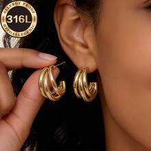 Hypoallergenic Stainless Steel Earrings | Combination Earrings, High-Quality Stainless Steel Women's Earrings, Non-Fading, Comfortable To Wear And Versatile, Minimalist And Elegant, Suitable For Daily Wear Or Parties, Fashion Women's Earrings, Jewelry Accessories, Exquisite Gift For Women - Gold - View 2