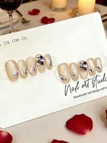 10pcs Handmade Rhinestone Nail Stickers, Luxury Shiny Detachable False Nails, Nail Art Decals - Multicolor - View 4