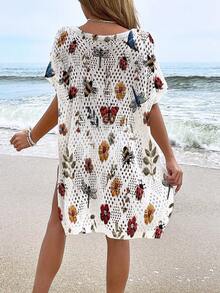 女士沙滩罩衫，时尚休闲镂空印花泳衣罩衫（不含泳衣） - 彩色 - 查看 2