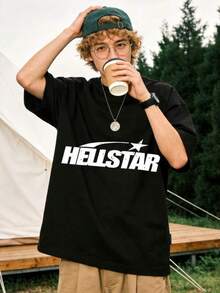 Graphic-Shirt Cotton Tees Size PlusMen's "HELLSTARs" Logo Graphic Black T-Shirt Casual Cotton Tee For Streetwear And Daily Wear, Crew Neck, Casual, Graphic Tee, Urban Style, Street Style, Daily Wear, Casual Outings, Music Events, Urban Fashion. ,Y2K,Oversized Shirt Men S-5XL,Summer Tops - 黑色 - 查看 1