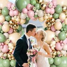 134Pcs Sage Green Pink Balloon Arch Kit,Olive Green Nude Sand White Gold Balloons Set For Bridal Shower Wedding Birthday Baby Shower Boho Party Decoration. - Multicolor - View 4