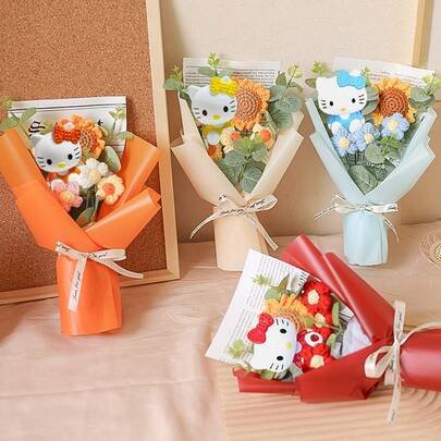 SANRIO Ramo de flores artificiales de girasol, flores hechas a mano realistas, eternas, regalo para el Día de la Madre, San Valentín, decoración del hogar, conjunto floral reutilizable, adecuado como regalo de cumpleaños u ocasión festiva para amigos