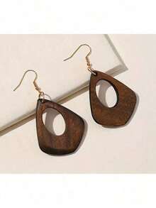 5pairs/Set Vintage Brown Solid Wood Pendant Earrings - màu nâu - Xem 6