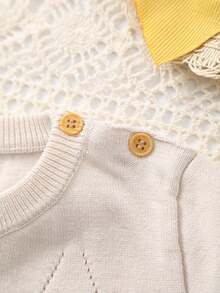 Baby Girls' Floral Embroidery Pattern Breathable Knit Short Sleeve Romper, Summer - Beige - View 3