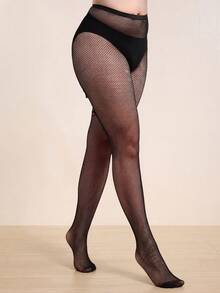 Bisouelle 1pc Women Plus Size High Stretchy Vertical Striped Fishnet Tight Pants With Bowknot,  Costume Pantyhose, Sexy Black Mesh Stockings Valentine's Day Valentines - Black - View 2