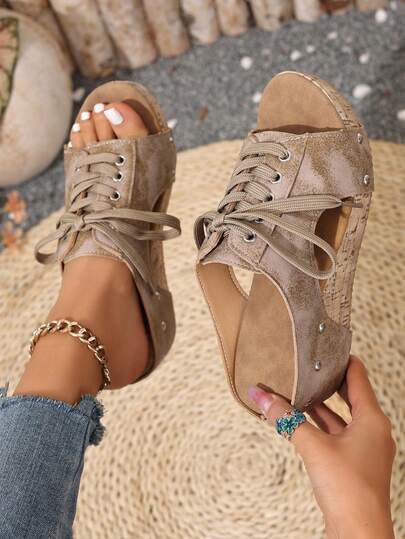 2026 Summer New Sexy Fashion Slip-On Thick Sole Lace-Up Plus Size Sandals For Women