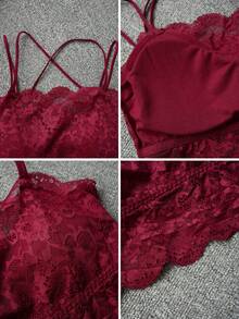 Rikumo New Spring/Summer Back-To-School Cute & Sexy Pure Lace Camisole With Padded Bra, Solid Color Women's Underwear Top Casual Red - Red - View 9