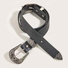 1pc PU Leather Double Buckle Western Style - Black - View 2
