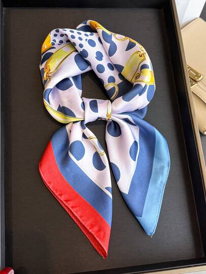 1pc Women's Elegant Vintage Polka Dot Printed Thin Style Satin Square Faux Silk Scarf,Boho Vintage Casual Women's Neck Scarf,Shawl,Light And Thin Comfortable Women's Bandana,For Daily Wear And Outing In Spring And Summer
