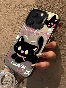 1个卡通创意惊恐猫涂鸦图案手机壳，适用于 17 Pro Max、17 Air（新款）、17小众卡通款、16 Pro Max/15 Pro/14 Plus/13可爱款、12/11款防震智能手机壳 - 黑色 - 查看 2