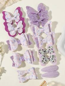 14pcs Glitter Bow Hair Clips, Multi-Color & Style, Suitable For All Seasons - Mixed color - View 8