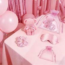 水疗主题睡衣派对套装：粉色发带、眼罩、发圈和透明包包 - 非常适合女孩睡衣派对、迎婴派对、水疗活动、母亲节和毕业派对 - 多色粉紅Spa派對套裝 - 查看 4