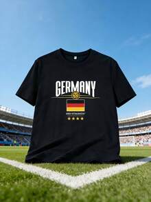 Women's T-Shirt With A Graphic Of The German National Football Team With Four Stars, Summer, Casual, Black, Short-Sleeved, Fashionable Streetwear - Black - View 6