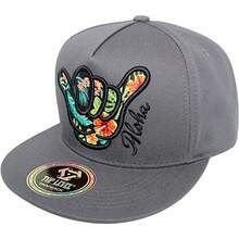 TOP Level Men's Adjustable Cotton Snapback Cap 7 Various Unique Hat Designs Available - Flores hawaianas Aloha / D.grey - Ver 2