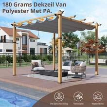 10' X 10' / 10' X 13' Outdoor Pergola, Patio Pergola With Retractable Canopy, Metal Gazebo Sun Shade Shelter For Garden Porch Backyard Grape Trellis - 木紋框架灰色頂篷 - 查看 4