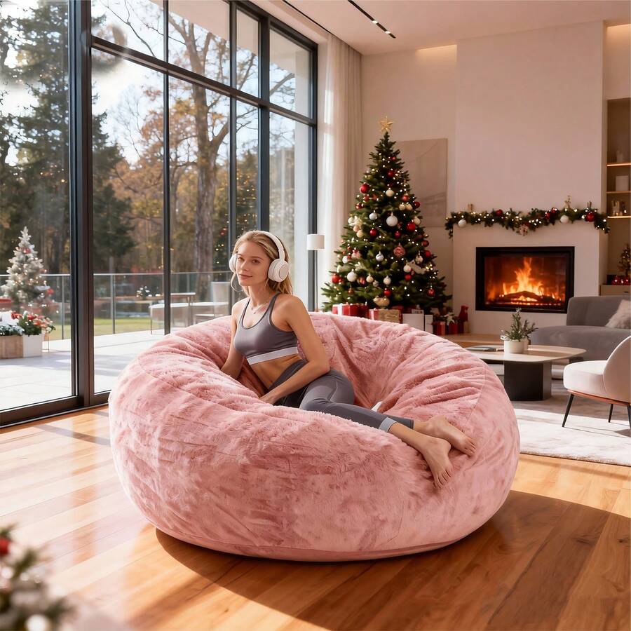 SANAE 5FT Giant Bean Bag Chair, Foam-Filled Large Sofa Chair With Removable Cover – Suitable For Adults & Children, Living Room Use - 粉色 - 查看 1