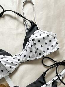 Women's Retro Polka Dot And Striped Bikini Swimsuit, Casual And Fashionable For Vacation, Music Festivals, Cup Races, Kentucky Derby, Summer Beach. - 黑色 - 查看 5