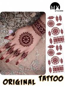 2 miếng dán hình xăm tạm thời họa tiết hoa mandala màu đỏ nâu, gợi cảm, thích hợp cho tay, cánh tay, lưng, phù hợp cho các lễ hội, tiệc tùng và sử dụng hàng ngày. - Màu Đỏ Sâu - Xem 10