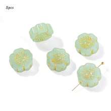 14毫米镀金梅花捷克玻璃珠，中心带孔，五瓣花瓣，DIY手工串珠手链，发夹材料 - 彩色 - 查看 25