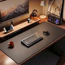 1Pc PU Leather Desk Protector Mat, Large Anti-Slip Extended Mouse Pad, Solid Color Waterproof Laptop Table Cover, Extra Big Desktop Writing Pad, Stylish Workspace Accessory, Aesthetic Desk Storage Protective Mat Suitable For Home Office Daily Use - Black - View 1
